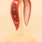 Velvet Embroidered Narrow Headband Art Deco Floral Tangerine By Powder