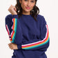 Noah Sweatshirt Jumper Navy Rainbow Stripe Sleeve