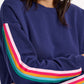 Noah Sweatshirt Jumper Navy Rainbow Stripe Sleeve