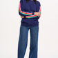 Noah Sweatshirt Jumper Navy Rainbow Stripe Sleeve