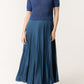 Lara Jumper Satin Pleated Midi Dress in Dark Denim Blue