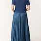 Lara Jumper Satin Pleated Midi Dress in Dark Denim Blue