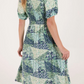 Nicky Knee Length Green and Blue Dress