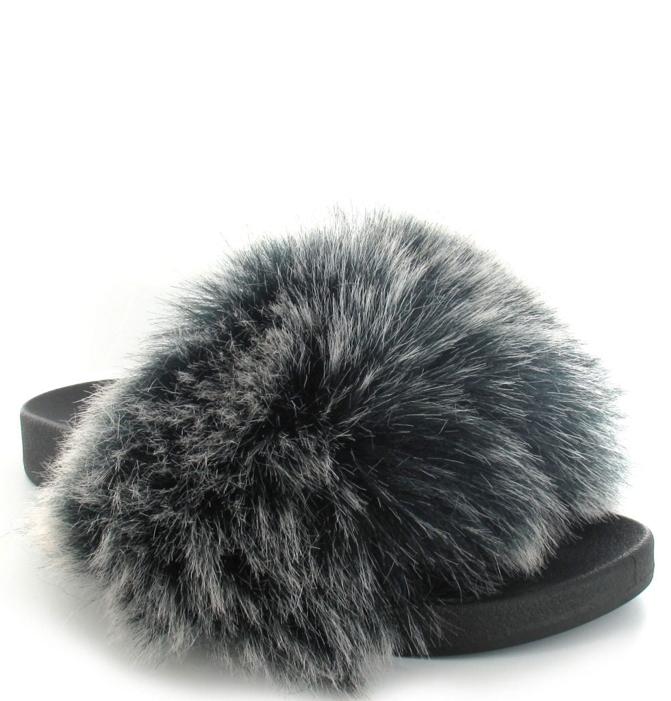 Gray best sale fur slides